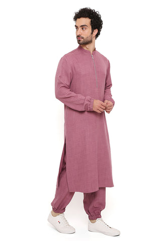 Onion pink linen bomber kurta and jogger pant