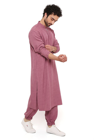 Onion pink linen bomber kurta and jogger pant