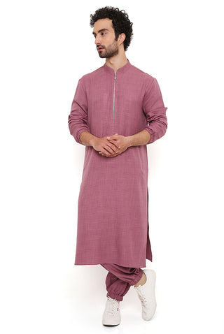 Onion pink linen bomber kurta and jogger pant