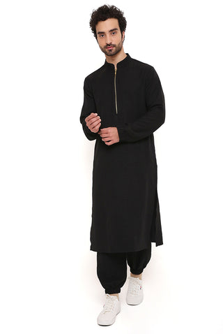 Black soft linen bomber kurta and jogger pant