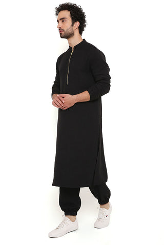 Black soft linen bomber kurta and jogger pant