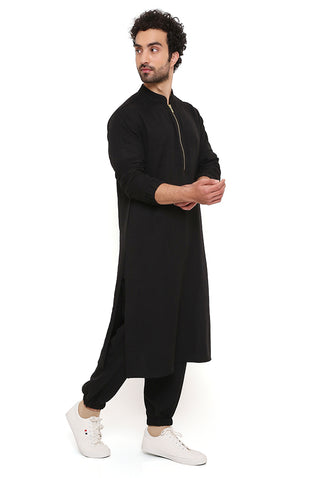 Black soft linen bomber kurta and jogger pant