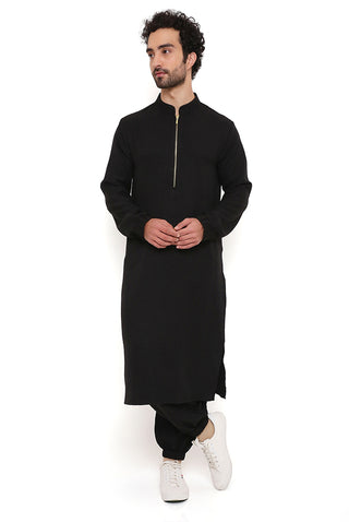 Black soft linen bomber kurta and jogger pant