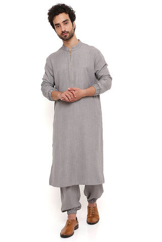 Gray soft linen bomber kurta and jogger pant