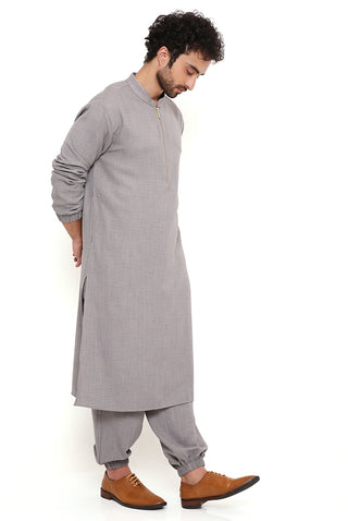 Gray soft linen bomber kurta and jogger pant