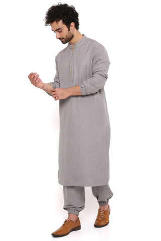 Gray soft linen bomber kurta and jogger pant