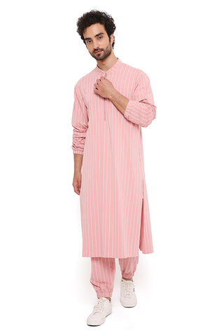 Rose pink stripe bomber kurta and jogger pant