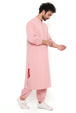 Rose pink stripe bomber kurta and jogger pant