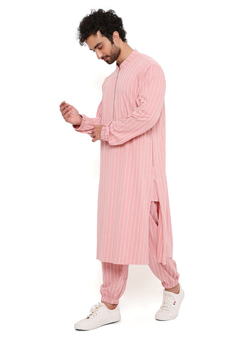 Rose pink stripe bomber kurta and jogger pant