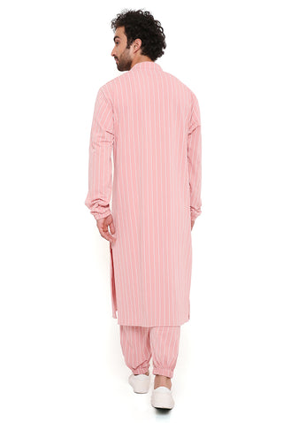 Rose pink stripe bomber kurta and jogger pant