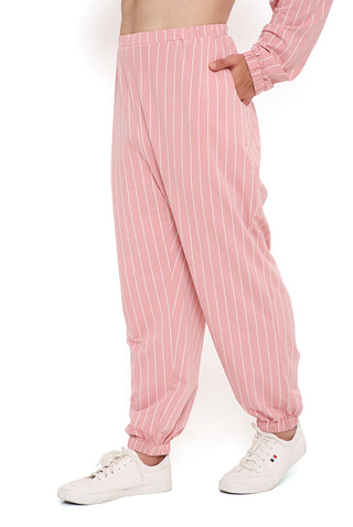 Rose pink stripe bomber kurta and jogger pant