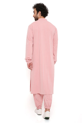 Rose pink stripe bomber kurta and jogger pant