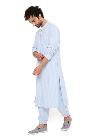 Aqua blue stripe bomber kurta and jogger pant