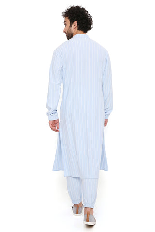 Aqua blue stripe bomber kurta and jogger pant