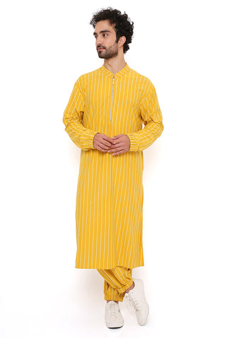 Mustard stripe bomber kurta and jogger pant