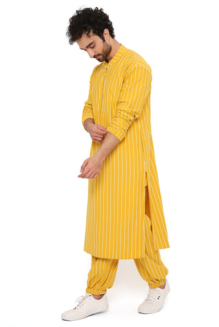 Mustard stripe bomber kurta and jogger pant