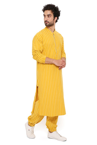 Mustard stripe bomber kurta and jogger pant