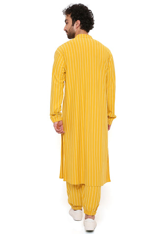 Mustard stripe bomber kurta and jogger pant