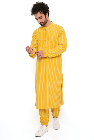 Mustard stripe bomber kurta and jogger pant