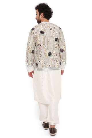 Raj off-white embroidered bomber jacket and kurta set