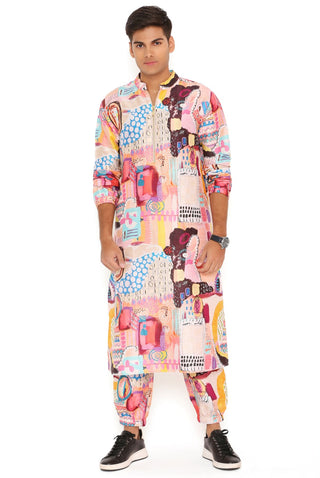 Peach trance print bomber kurta and jogger pant