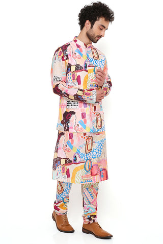 Peach trance print bandi and kurta set