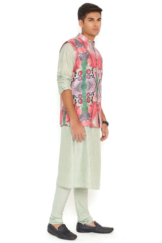 Red enchanted print bandi and kurta set