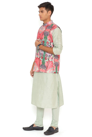 Red enchanted print bandi and kurta set