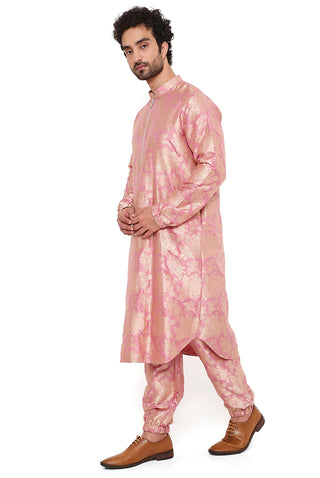 Rose pink silk brocade bomber kurta and jogger pant