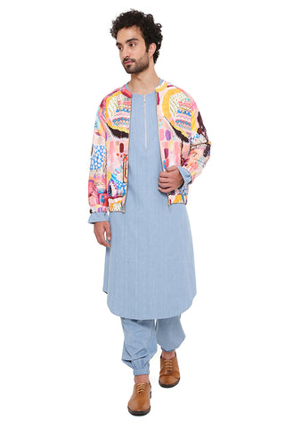 Lupin trance print bomber jacket and kurta set