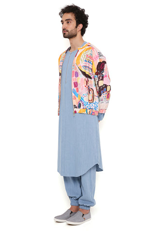 Lupin trance print bomber jacket and kurta set