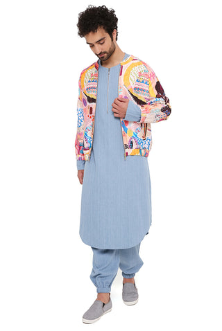 Lupin trance print bomber jacket and kurta set