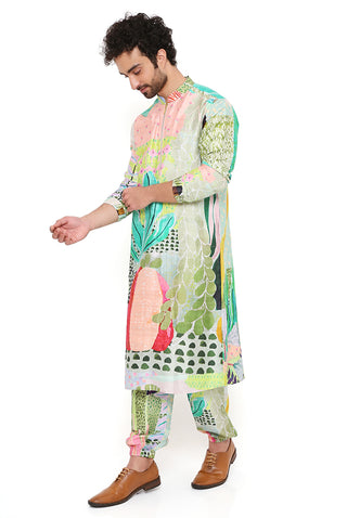 Wanderlust tropical print bomber kurta and jogger pant