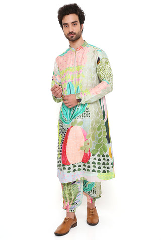 Wanderlust tropical print bomber kurta and jogger pant