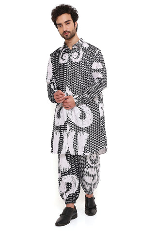 Black and white pathani kurta and jogger pant