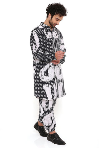 Black and white pathani kurta and jogger pant