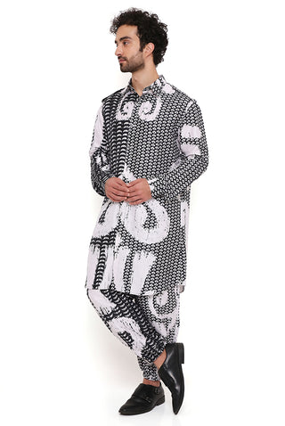 Black and white pathani kurta and jogger pant