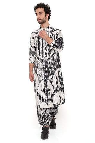 Black white uzbec print bomber kurta and jogger pant