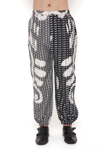 Black white uzbec print bomber kurta and jogger pant