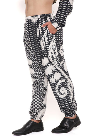 Black white uzbec print bomber kurta and jogger pant