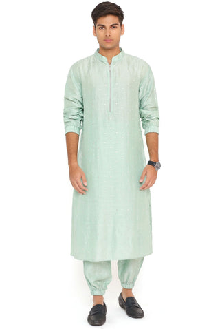 Powder blue bomber kurta and jogger pant