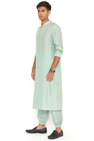 Powder blue bomber kurta and jogger pant