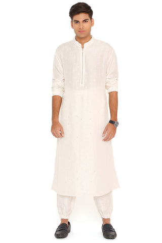 Chalk white bomber kurta and jogger pant