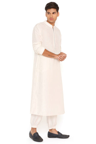 Chalk white bomber kurta and jogger pant