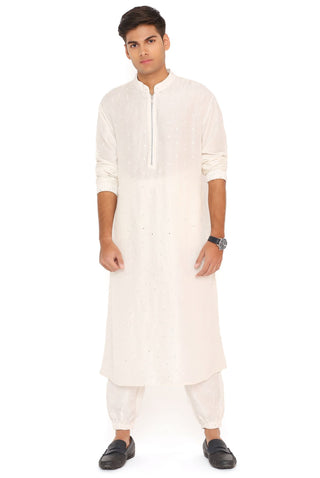 Chalk white bomber kurta and jogger pant