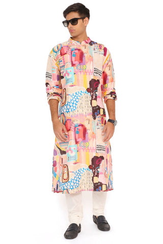 Multicolor trance print kurta and churidar