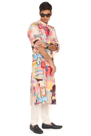 Multicolor trance print kurta and churidar