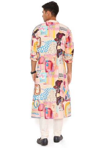 Multicolor trance print kurta and churidar