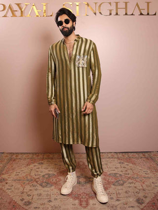 Olive embroidered bomber kurta and jogger pant