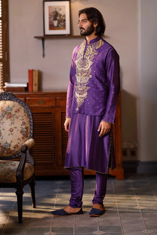 Purple embroidered bandi wth kurta and churidar